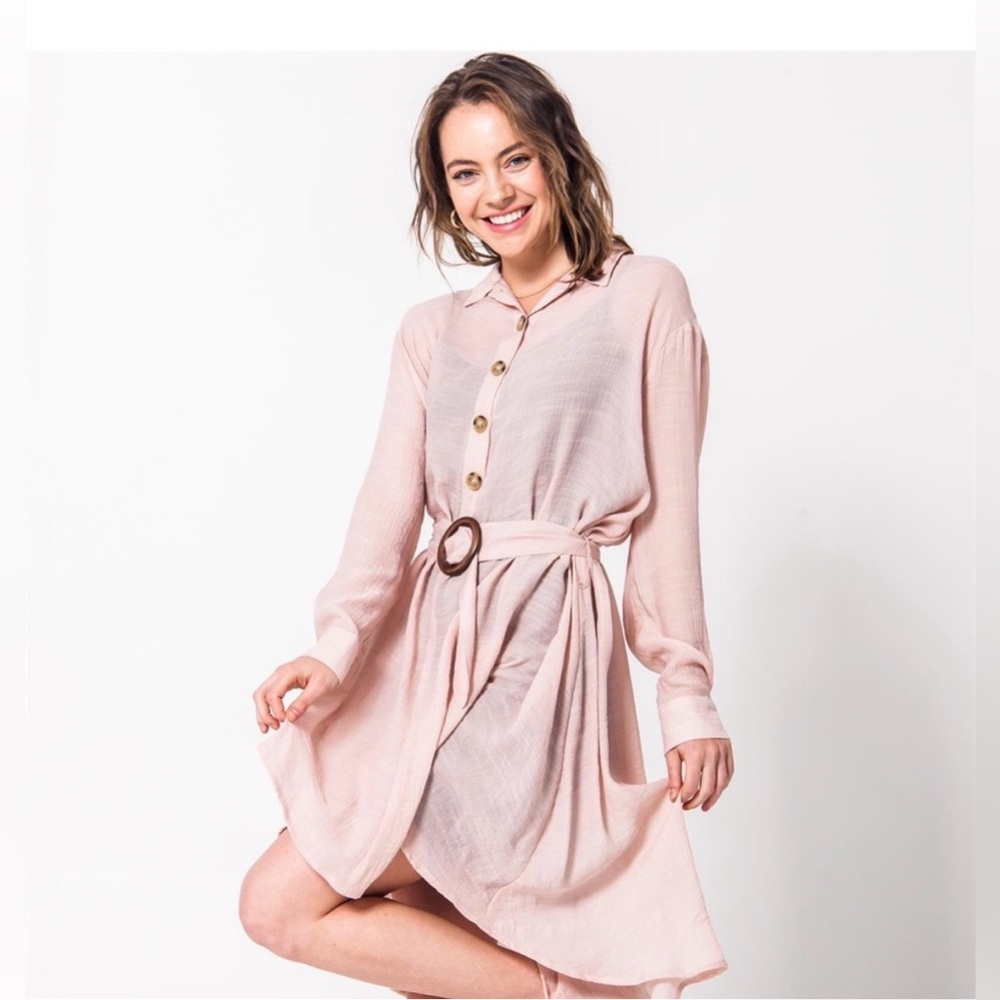 FLOWY, BELTED BUTTON-UP DRESS, Gorgeous!!! Light Bubblegum Pink, Small, NWOT